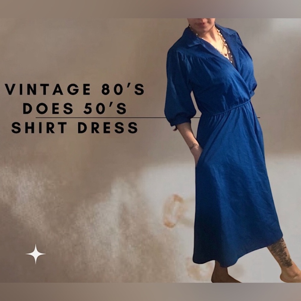 Vintage 1980’s shirt dress- retro 50’s style, brushed sueded  material  pockets